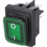 inter Bär<br>Einbau Wippenschalter IP65 schwarz/grün 22x30mm, mit Beleuchtung<br>Artikel-Nr: 057585