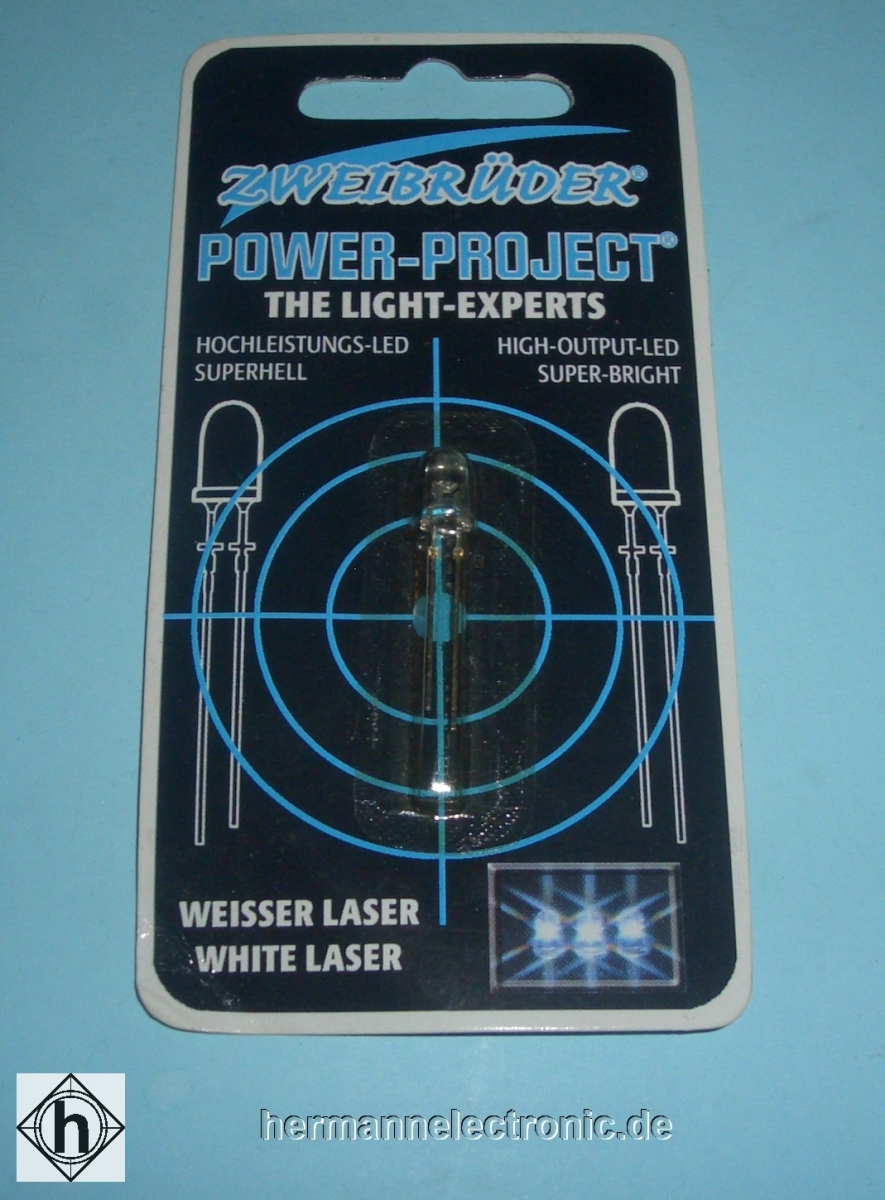ZweibrüderErsatz Laser LED Weiss wasserklar superhell ca.9000 mcdArtikel-Nr: 020299L