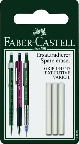 Faber CastellReplacement erasers, pack of 3 for FC mechanical pencils-Price for 3 pcs.Article-No: 4005401315964