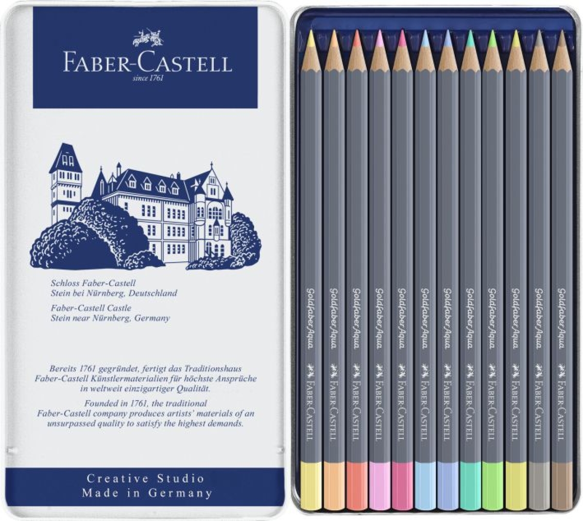 Faber CastellFarbstifte Goldfaber Aqua 12er Pastellfarben Metalletui 114612Artikel-Nr: 4005401146223