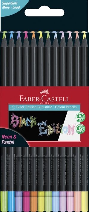 Faber CastellColored pencils Black Edition Neon Pastel 3-sided 12 pieces 116410Article-No: 4005401164104