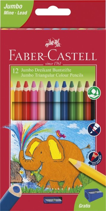 Faber CastellColoured pencil Jumbo, triangular, pack of 12, 5.4mm lead thickness 116501Article-No: 8991761312360