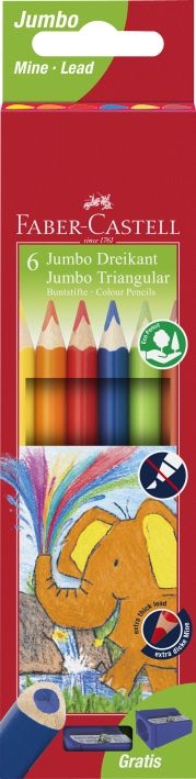 Faber CastellColored pencil Jumbo, triangular, 6-pack, 5.4mm lead thickness 116506Article-No: 4005401165064