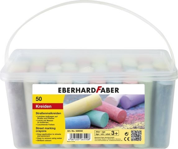Eberhard FaberStraßenmalkreide farbig sortiert 50 Stück im eckigen Eimer 526550Artikel-Nr: 4087205265508