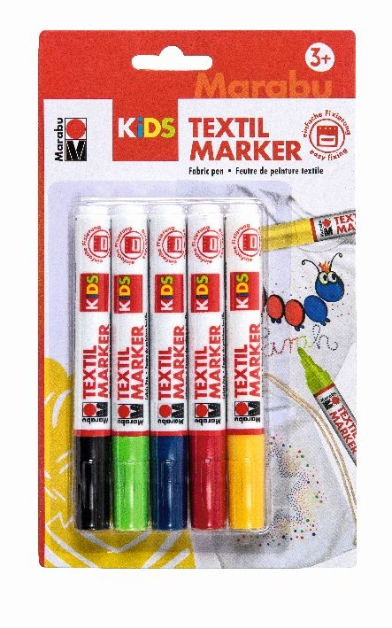 MarabuTextile markers box of 5 kids yellow, red, blue, green, black 0314000000001Article-No: 4007751605283