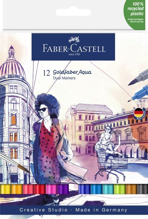 Faber CastellDual Marker Aqua box of 12 Goldfaber brush painter 164612Article-No: 4005401646129