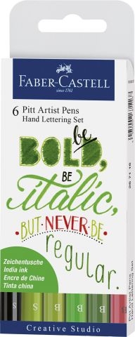 Faber CastellHandlettering set of 6 Pitt Artist Pen green tones 267117Article-No: 4005402671175