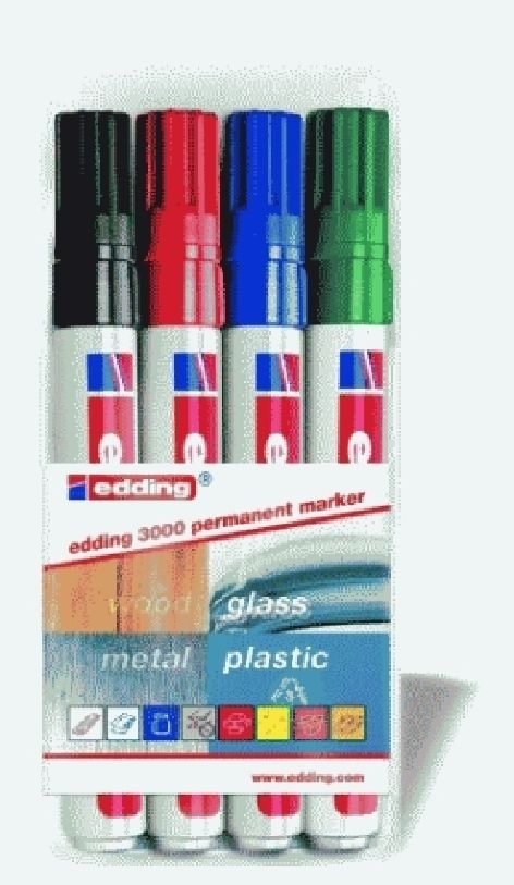  edding 3000 Permanent Markers 1.5-3mm Refillable (Pack of 3  Black + 3 Basic Colours) : Office Products