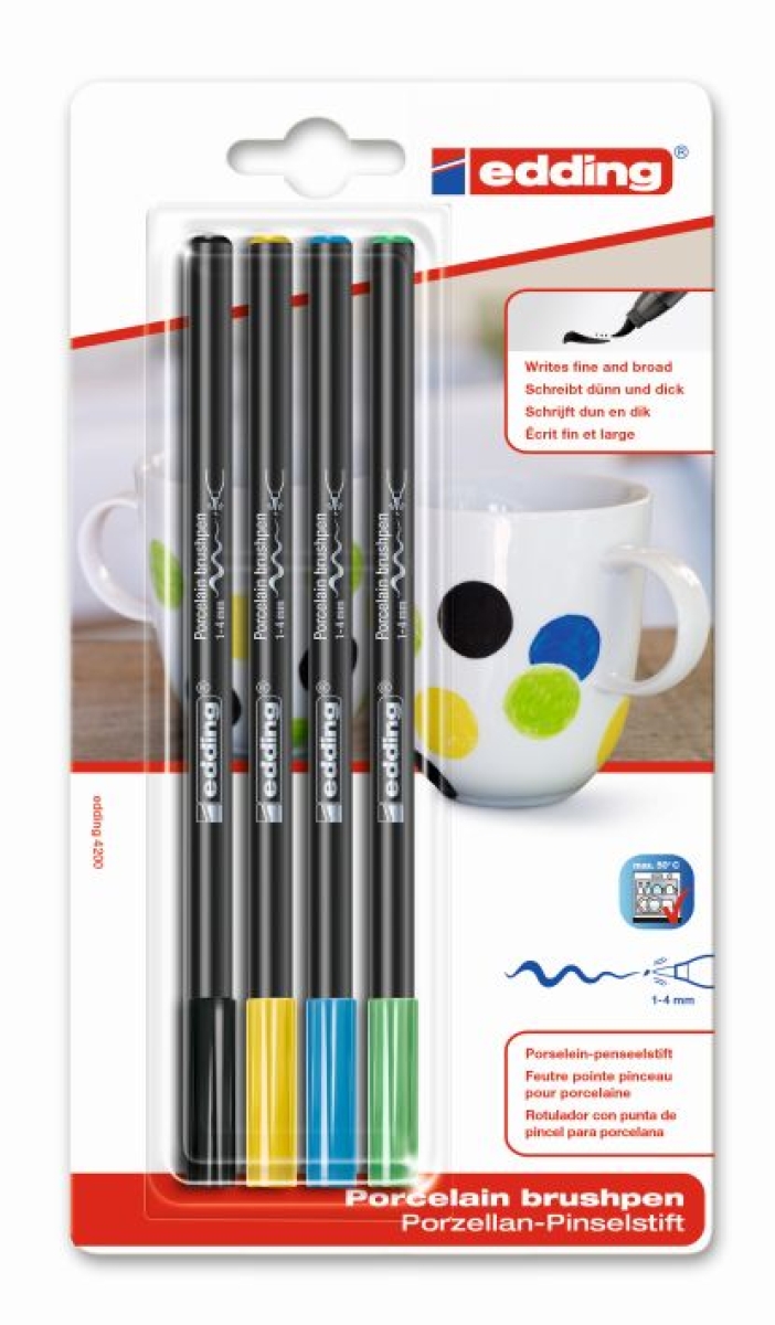 EddingPorcelain brush pen set of 4 black-yellow-blue-green 4200-4-1099Article-No: 4004764970094