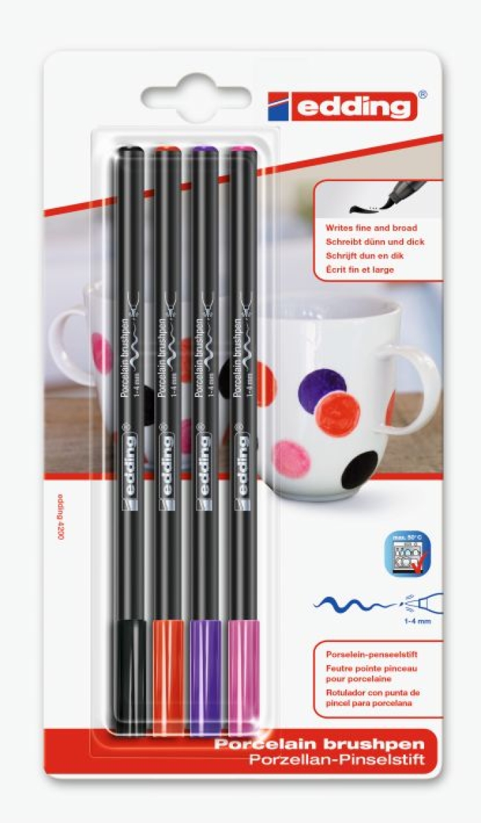 EddingPorzellan-Pinselstift 4er schwarz-rot-lila-rosa 4200-4-1999Artikel-Nr: 4004764970124