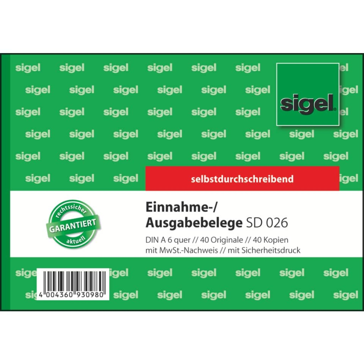 SIGELIssue/receipt receipt, A6, 2x40 sheets SD026Article-No: 4004360930980