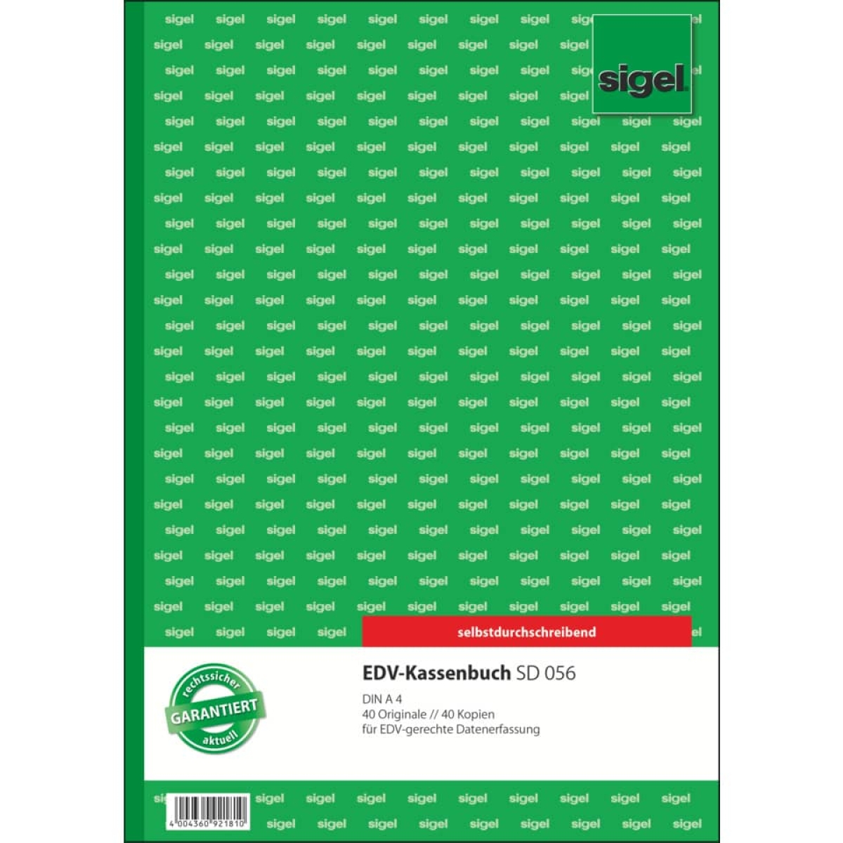 SIGELKassenbuch für EDV-Erfassung, A4, 2x40 Blatt SD056Artikel-Nr: 4004360921810