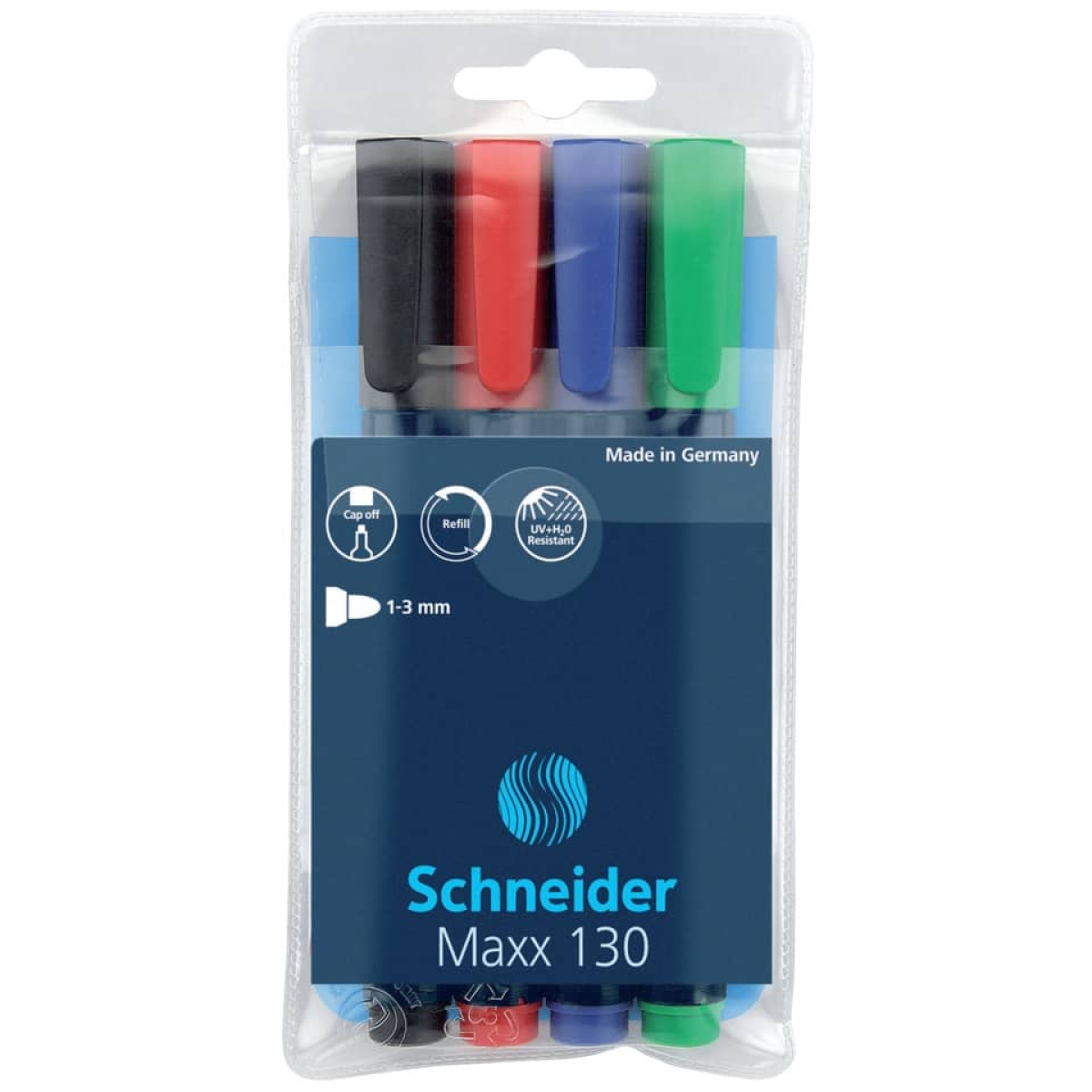 SCHNEIDERPermanent marker Maxx 130, round tip, refillable, 1-3 mm, 4 pieces, assorted SN113094Article-No: 4004675021533