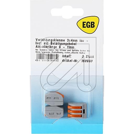 EGBSB WAGO connecting clamp 3x4mm (3 pieces)-Price for 3 pcs.Article-No: 160980