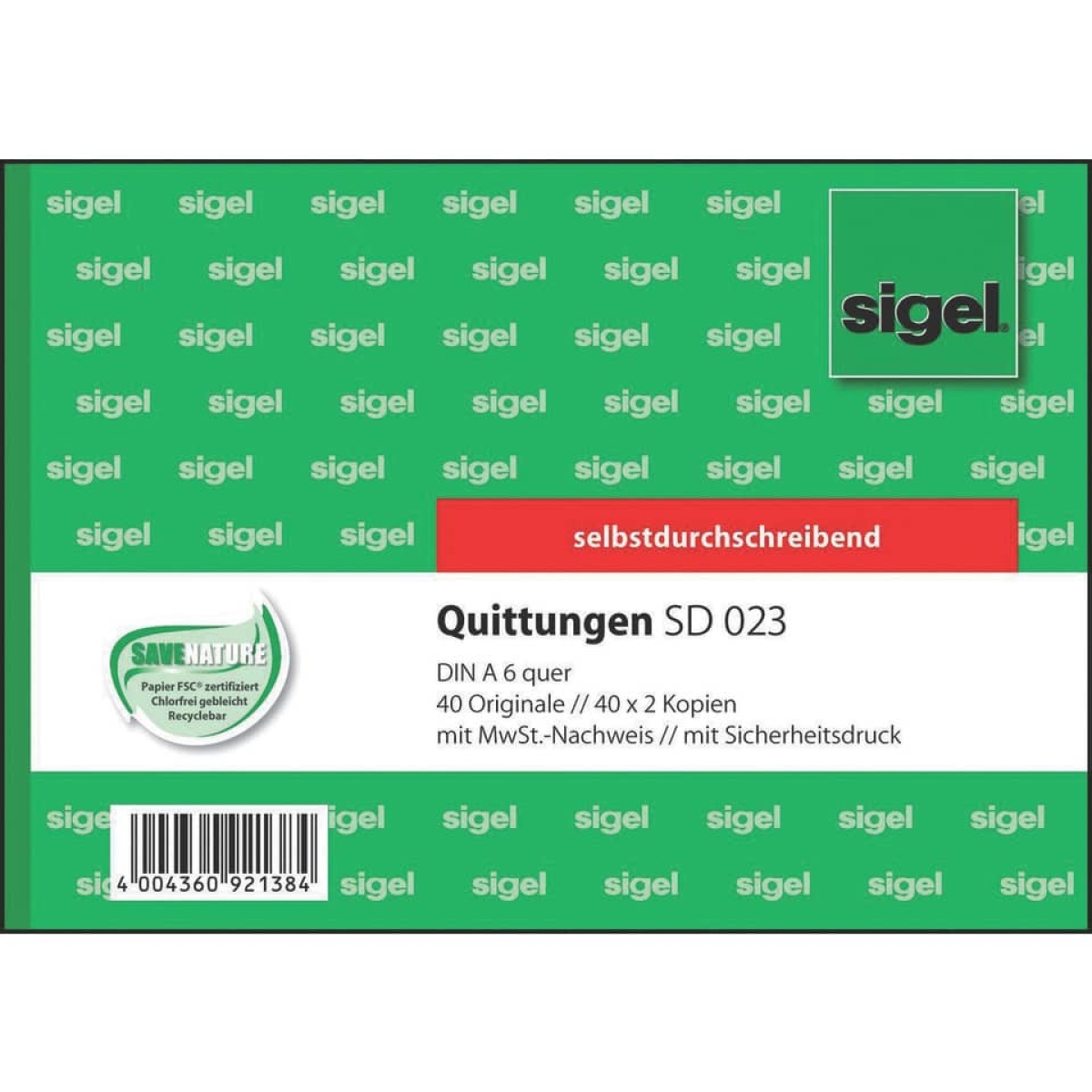 SIGELReceipt with VAT proof, A6, 3x40 sheets SD023Article-No: 4004360921384