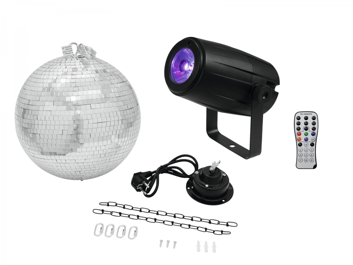 EUROLITEMirror Ball 30cm with motor + LED PST-5 QCL Spot bk
