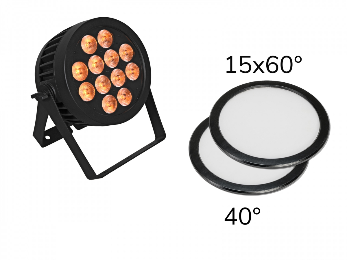 EUROLITESet LED IP PAR 12x9W SCL Spot + 2x Diffusorscheibe (15x60° und 40°)
