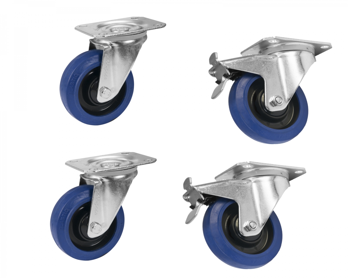 ROADINGERSet Swivel castors 100mm blue 2x RD-100 + 2x RD-100B with brakeArticle-No: 20000700