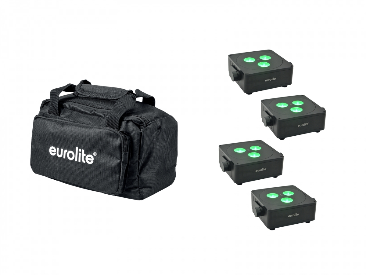 EUROLITESet 4x AKKU IP Flat Light 3 sw + Soft-Bag