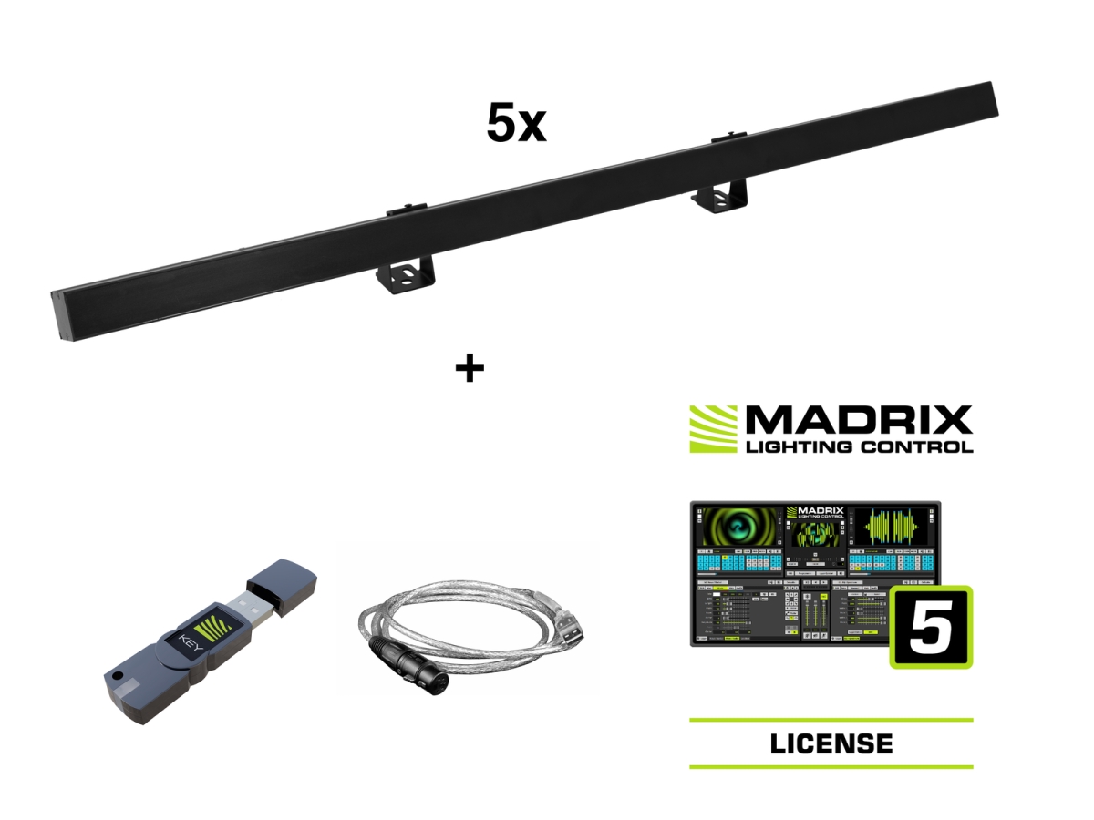 EUROLITESet 5x LED PR-100/32 Pixel DMX Rail bk + Madrix Software
