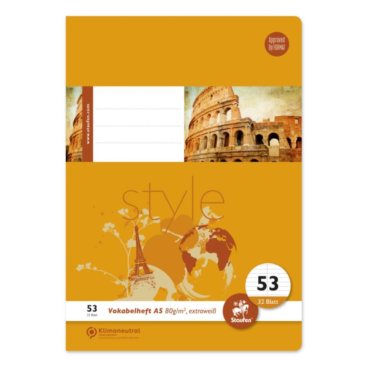 STAUFEN STYLEVocabulary notebook, A5, 80g/m², 32 sheets, Lin53, lined, orange 040532053Article-No: 9002244555477