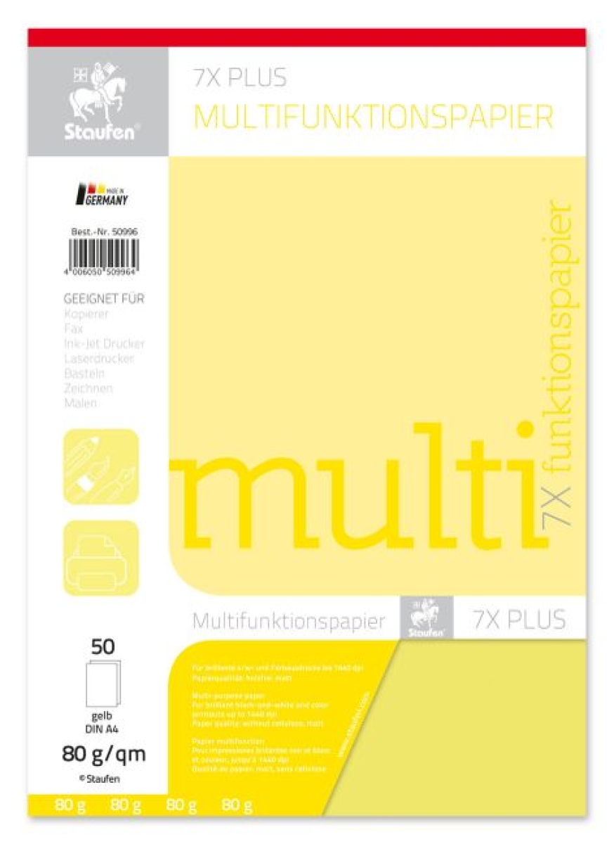 StaufenMultifunctional paper A4 80g 50sheets intensive yellow-Price for 50SheetArticle-No: 4006050509964