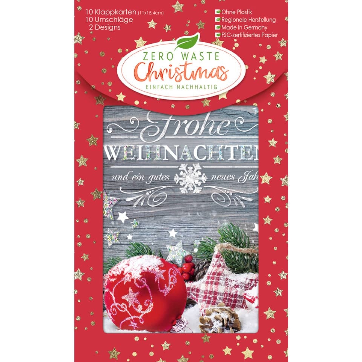 Double text Christmas card, 10 pieces, assorted 22-5771-Price for 10 pcs.Article-No: 4016723207714