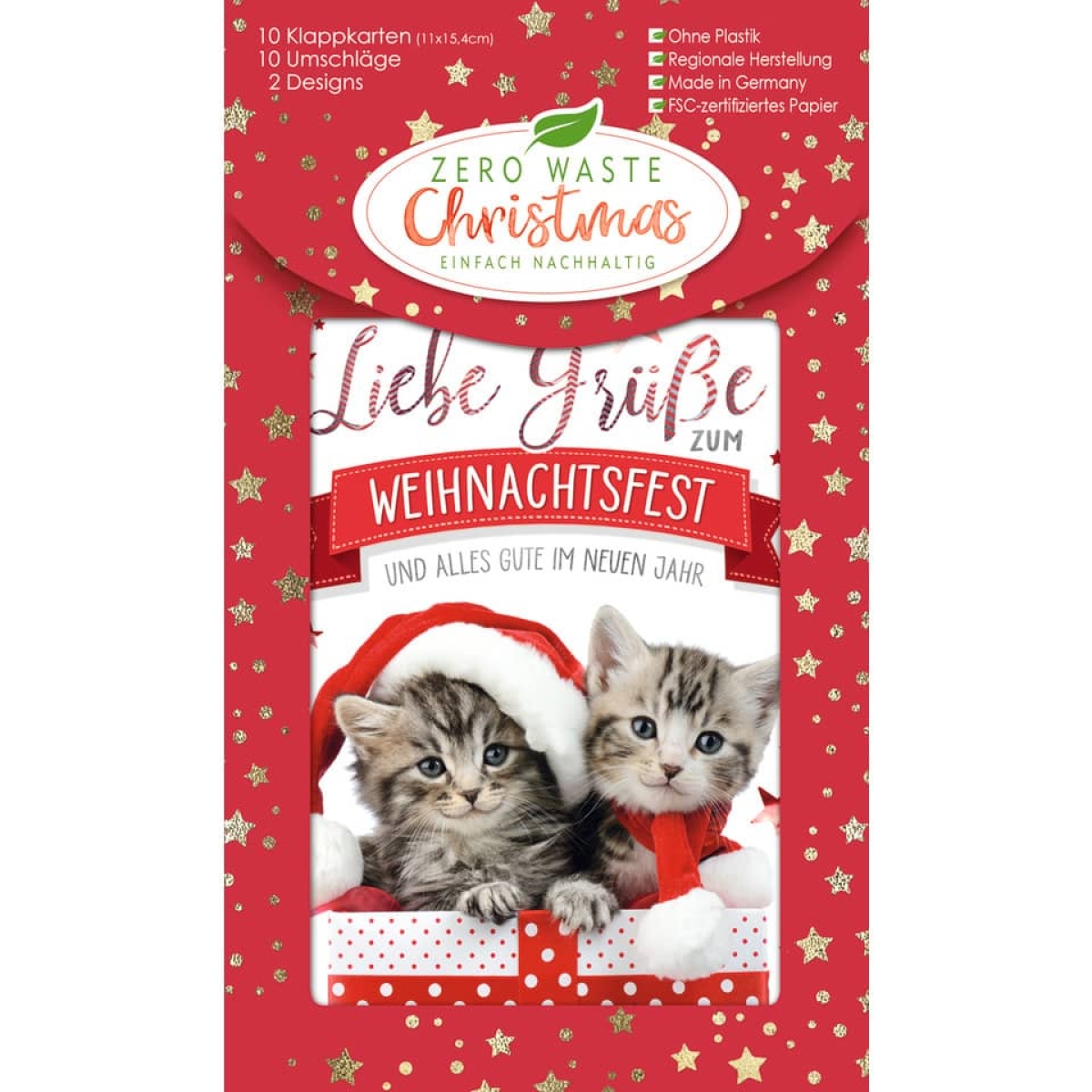 Double text Christmas card, 10 pieces, assorted 22-5784-Price for 10 pcs.Article-No: 4016723207844