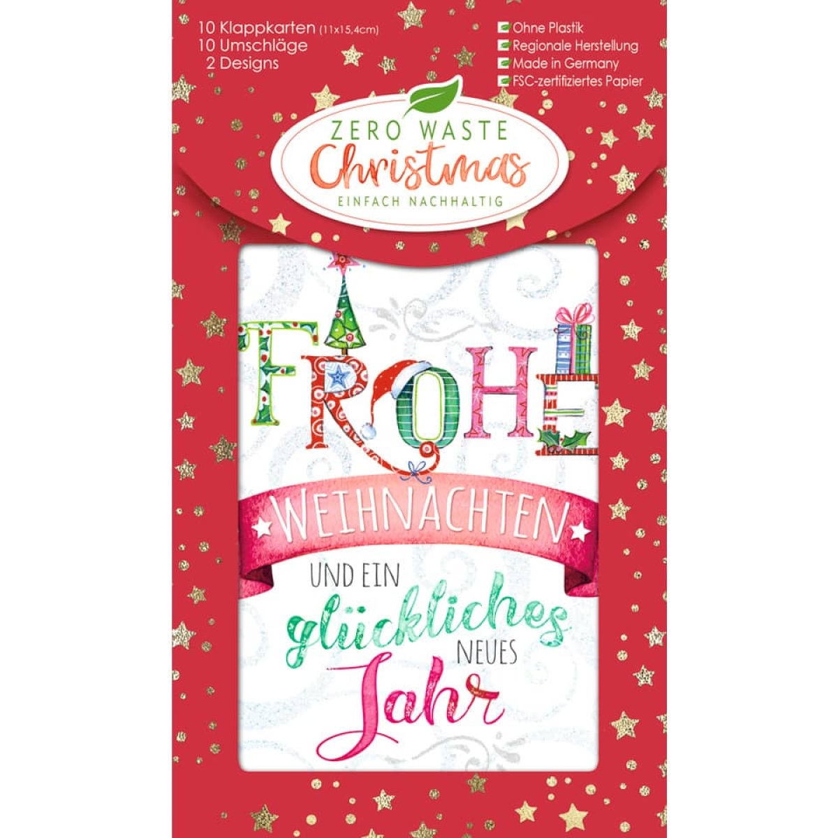 Double text Christmas card, 10 pieces, assorted 22-5761-Price for 10 pcs.Article-No: 4016723207615