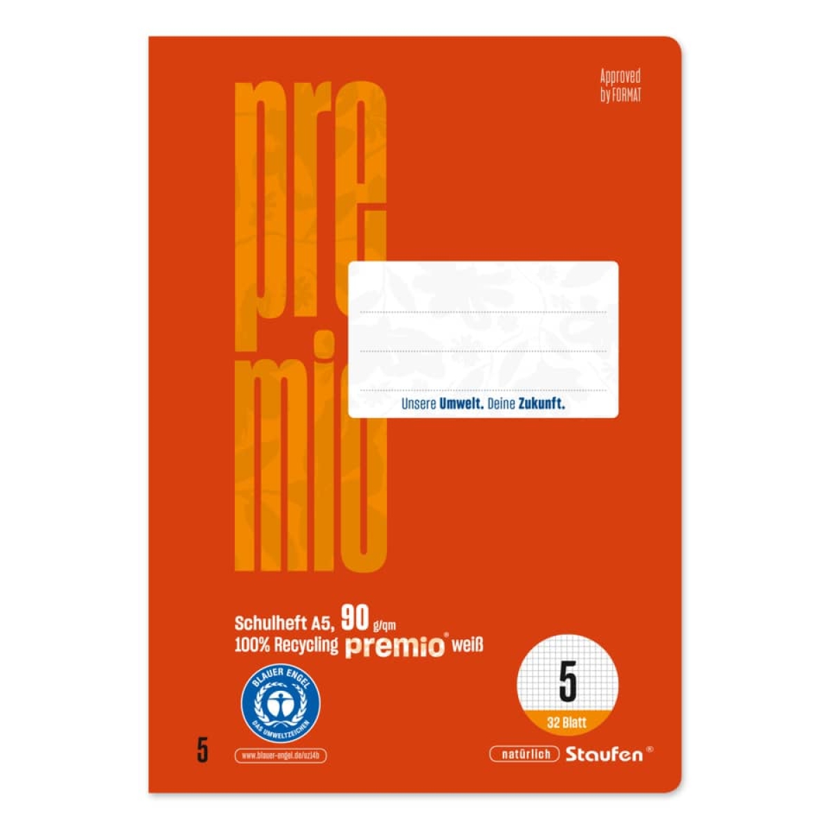 PREMIOBooklet, A5, 90g/m², 32 sheets, Lin.5, squared 040781005Article-No: 9001939837430