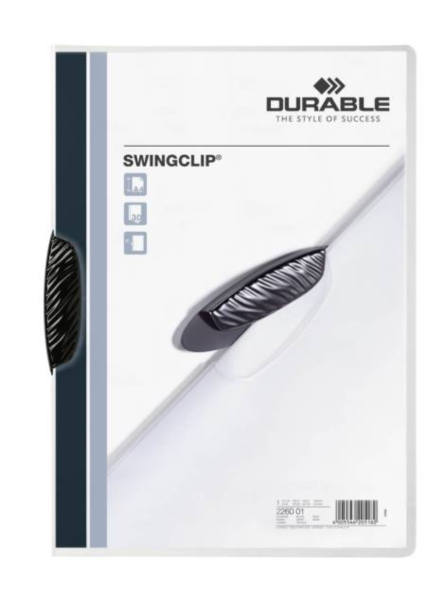DurableKlemm-Mappe Swingclip A4 30Bl Schwarz 2260-01Artikel-Nr: 4005546205182