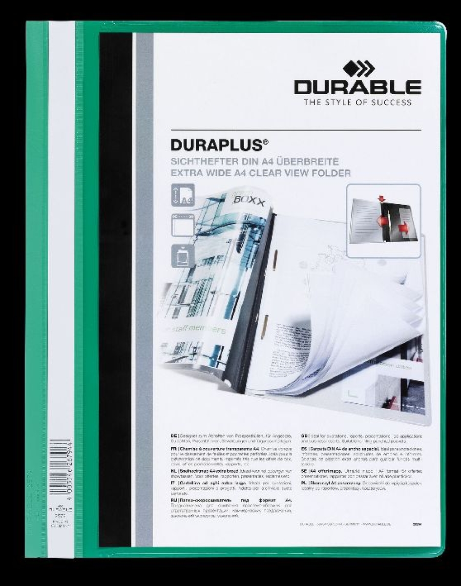DurablePlastik-Schnell-Hefter 25 Grün Doppelte Vorderseite 257905Artikel-Nr: 4005546267944