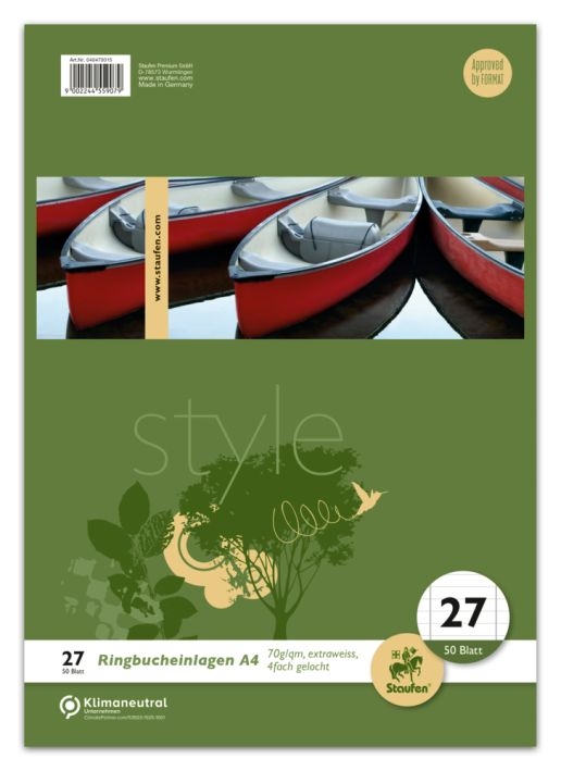 StaufenRingbuch-Einlage A4 50Bl liniert Doppelrand 70g-Preis für 10 StückArtikel-Nr: 9002244559079