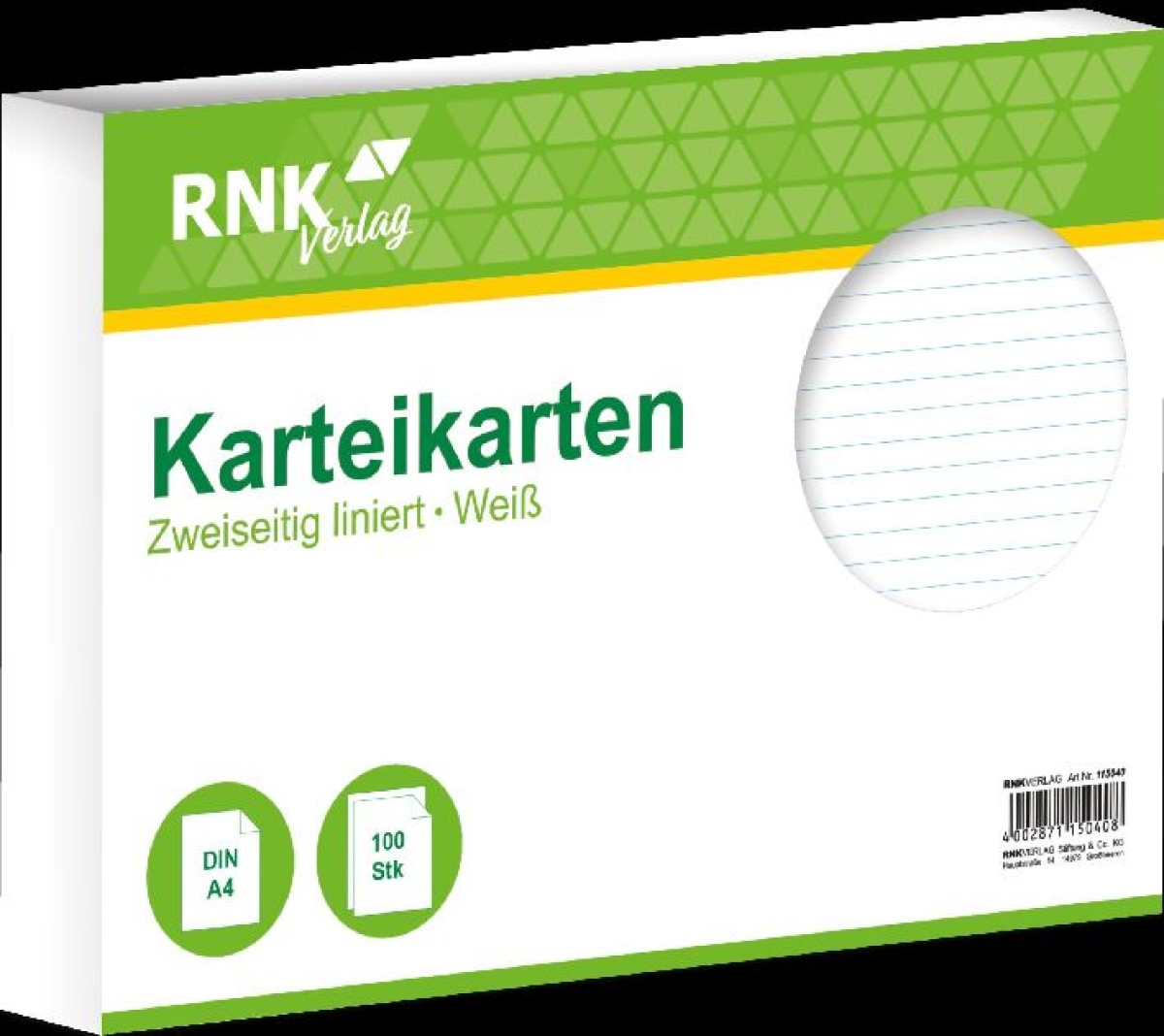 RNKIndex card A4 landscape RNK white lined 100pcs-Price for 100 pcs.Article-No: 4002871150408