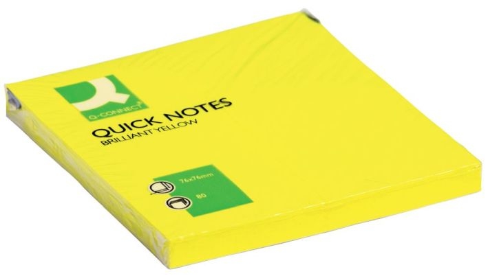 Q-ConnectSticky notepad 75x75mm Q-Connect neon yellow-Price for 6 pcs.Article-No: 5705831105140