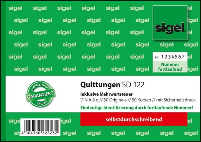 SigelReceipt block numbered A6 2X50 sheet SD122 SigelArticle-No: 4004360828232