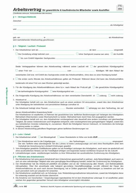 RNKEmployment contract for industrial and commercial employees and temporary workersArticle-No: 4002871050203