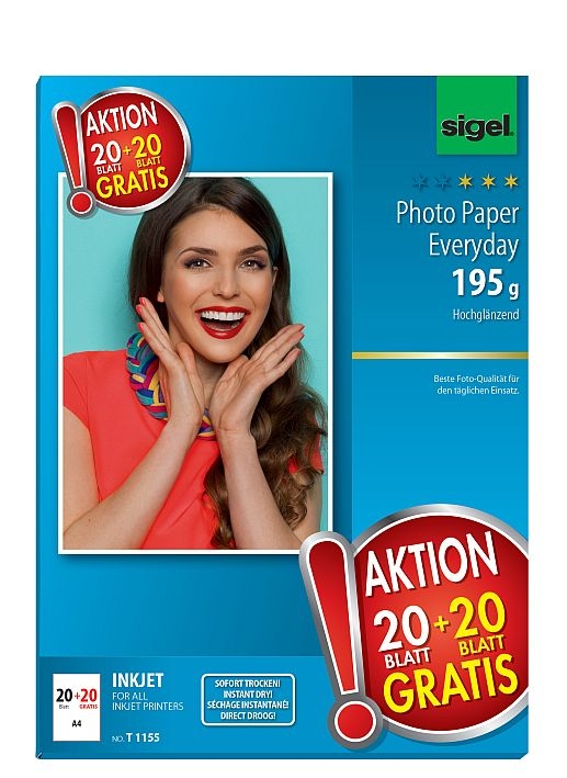SigelFotopapier Everyday Plus A4 195g hochglänzend-Preis für 40 BlattArtikel-Nr: 4004360849411