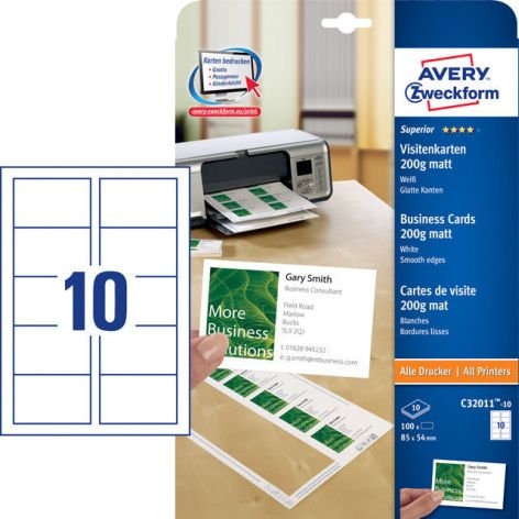 ZweckformBusiness card A4 sheet 200G blank 85X54 10X10 piecesArticle-No: 4004182242742