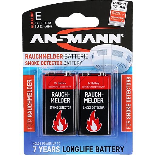 AnsmannSmoke detector alkaline battery 9V E-Block 1515-0006-Price for 2 pcs.Article-No: 374520