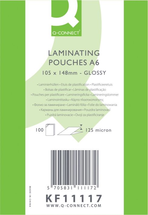 Q-Connectlaminating pouch A6 2x125mym 100pcsArticle-No: 5705831111172