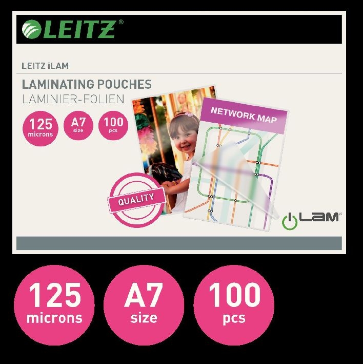 LeitzLaminating pouch A7 125my 33805 100 pieces-Price for 100 pcs.Article-No: 5411313338059