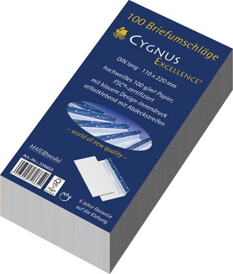 ElepaCygnus DL Envelope White HK 100-Pc Inside-Price for 100 pcs.Article-No: 4003928726652