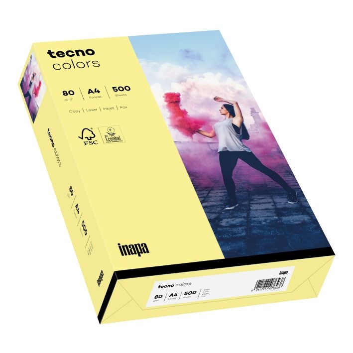 InapaCopy paper tecno colors A4 80g 500 sheets light yellow-Price for 500 SheetArticle-No: 4011211076346