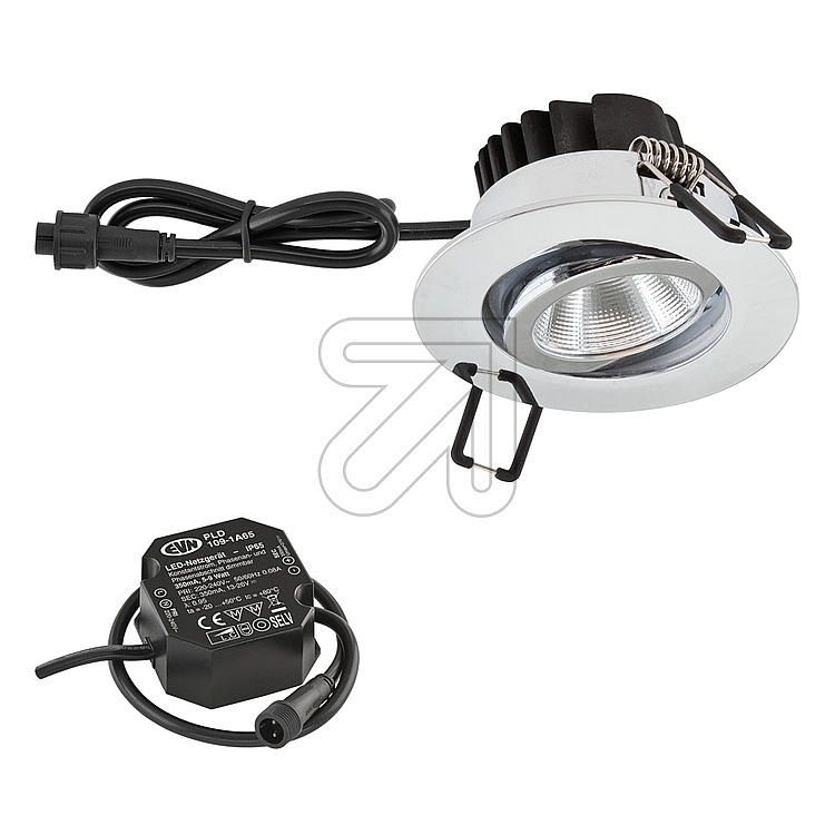 EVNLED recessed spotlight chrome IP65 3000K 6W PC650N61102Article-No: 684225