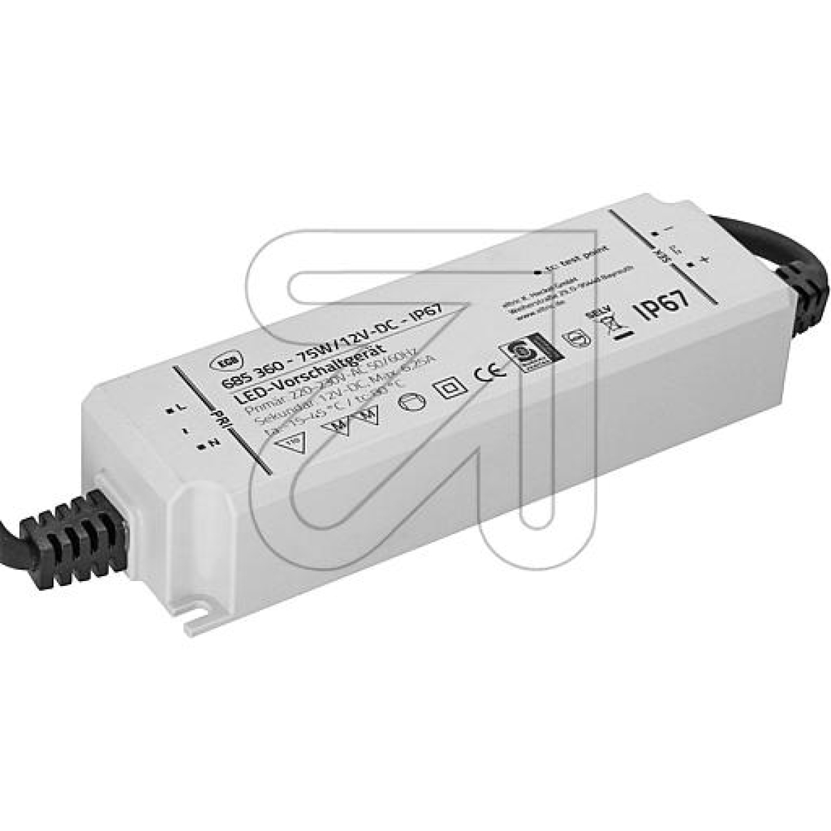 EGBVorschaltgerät IP67 75W für LED-Stripes 12V-DCArtikel-Nr: 685360