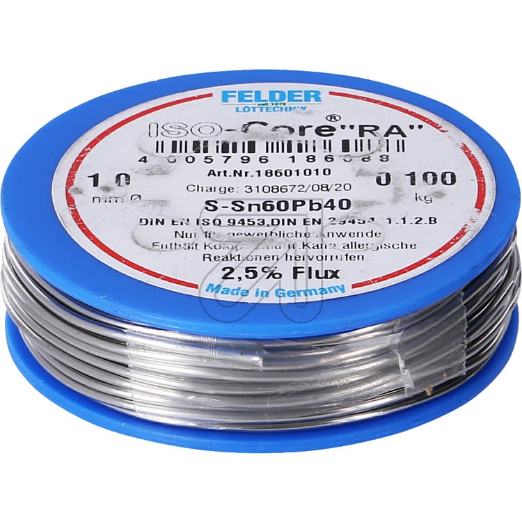 FelderSn60/Pb40 filament soldering wire, 1.0mm, 100g (observe the safety data sheet in the online shop)-Price for 0.1000 kgArticle-No: 730120