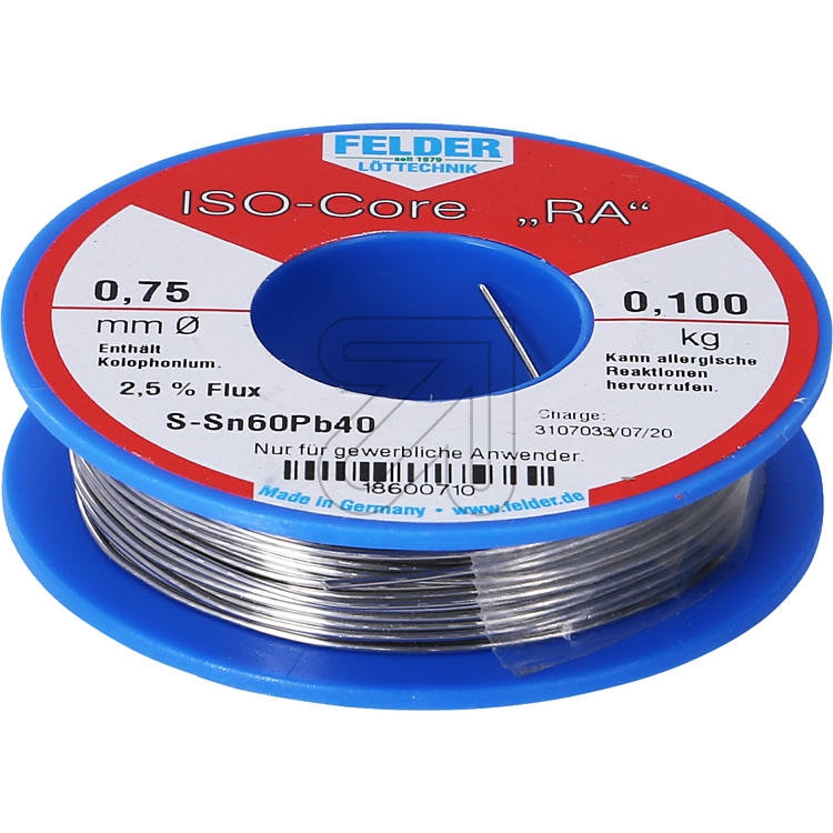FelderSn60/Pb40 filament soldering wire, 0.75mm, 100g (observe the safety data sheet in the online shop)-Price for 0.1000 kgArticle-No: 730150