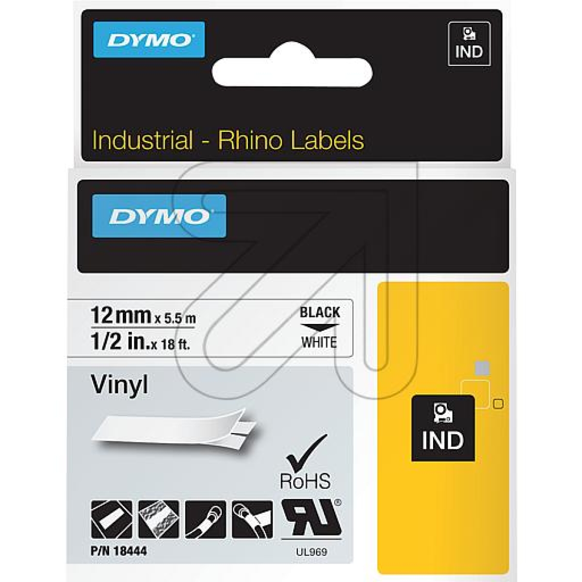 DYMOIndustrie-Schriftband IND-Vinyl, B12mm 18444 - schwarz auf weissArtikel-Nr: 757165