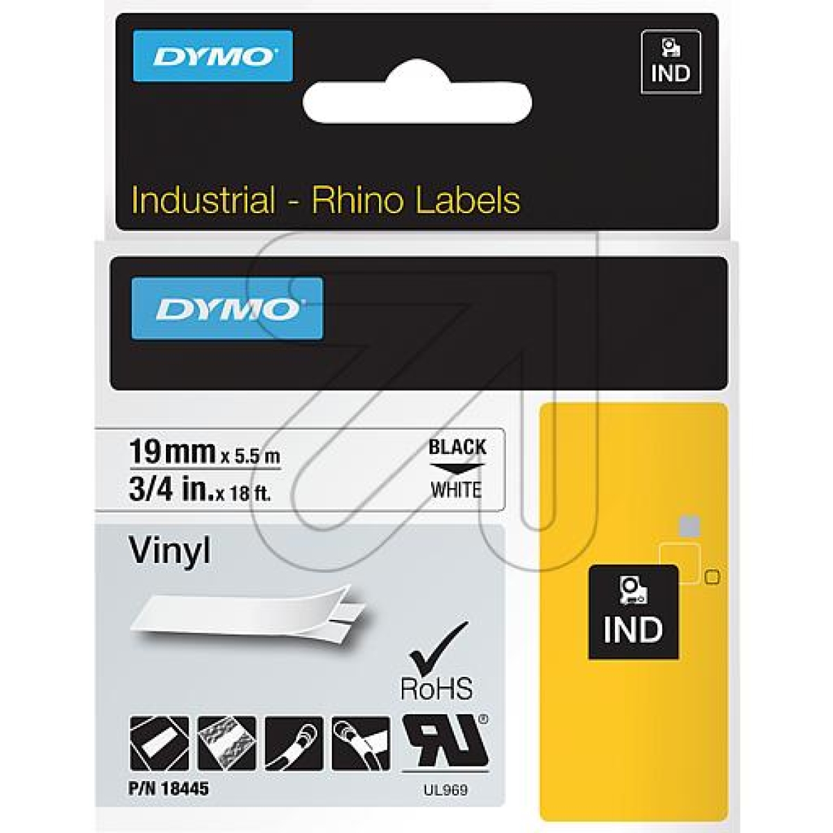 DYMOIndustrie-Schriftband IND-Vinyl, B19mm 18445 - schwarz auf weiss